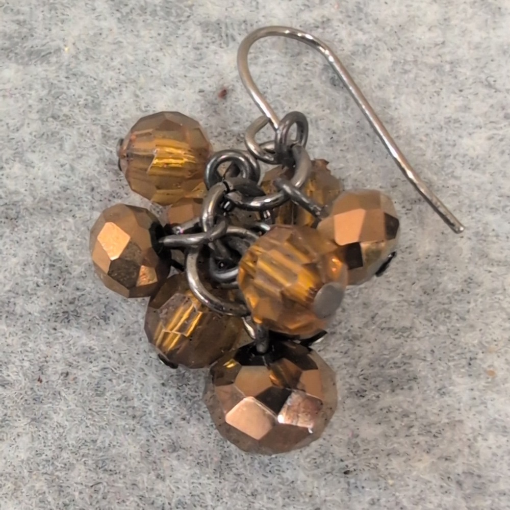 Beaded Cluster‎ Earrings Amber Brown Faceted Drop Dangle Boho Chic - Picture 2 of 3